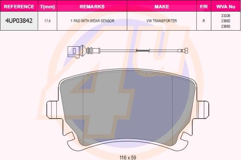 4U 4UP03842 - Kit pastiglie freno, Freno a disco autozon.pro