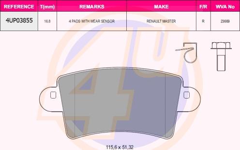 4U 4UP03855 - Kit pastiglie freno, Freno a disco autozon.pro