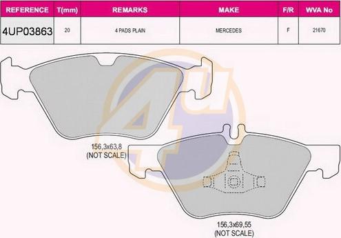 4U 4UP03863 - Kit pastiglie freno, Freno a disco autozon.pro