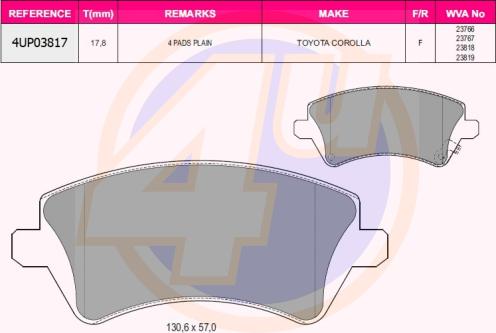 4U 4UP03817 - Kit pastiglie freno, Freno a disco autozon.pro