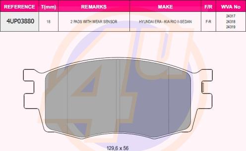 4U 4UP03880 - Kit pastiglie freno, Freno a disco autozon.pro