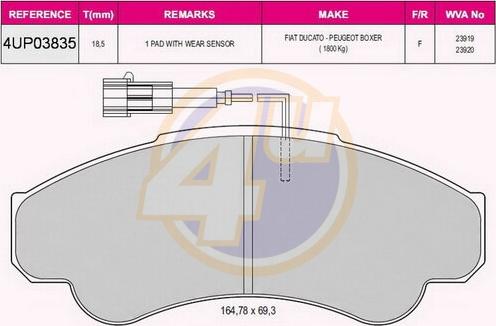 4U 4UP03835 - Kit pastiglie freno, Freno a disco autozon.pro