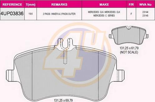 4U 4UP03836 - Kit pastiglie freno, Freno a disco autozon.pro