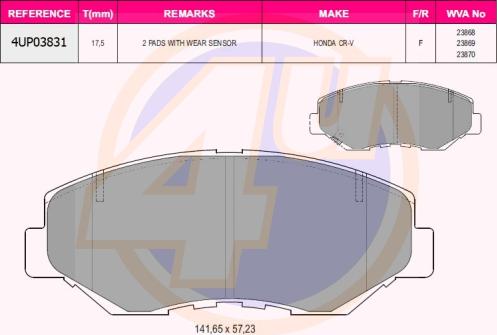 4U 4UP03831 - Kit pastiglie freno, Freno a disco autozon.pro