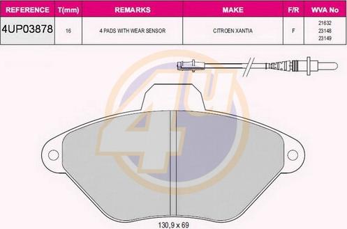 4U 4UP03878 - Kit pastiglie freno, Freno a disco autozon.pro