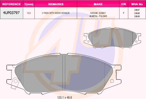 4U 4UP03797 - Kit pastiglie freno, Freno a disco autozon.pro