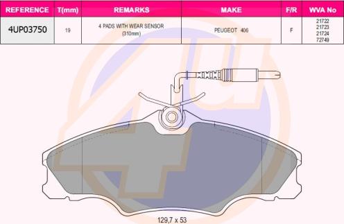 4U 4UP03750 - Kit pastiglie freno, Freno a disco autozon.pro