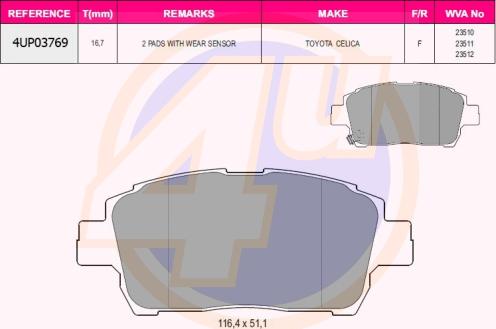 4U 4UP03769 - Kit pastiglie freno, Freno a disco autozon.pro