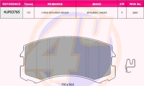 4U 4UP03765 - Kit pastiglie freno, Freno a disco autozon.pro