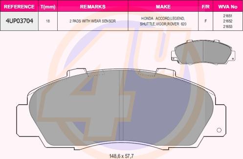 4U 4UP03704 - Kit pastiglie freno, Freno a disco autozon.pro