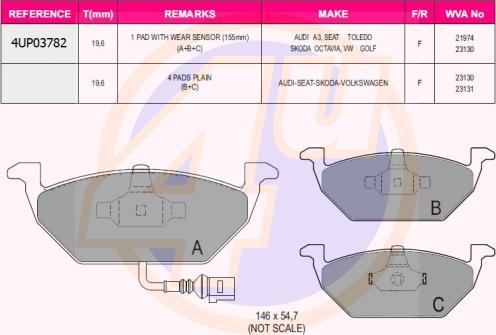 4U 4UP03782 - Kit pastiglie freno, Freno a disco autozon.pro