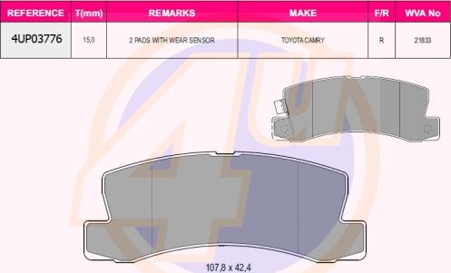 4U 4UP03776 - Kit pastiglie freno, Freno a disco autozon.pro