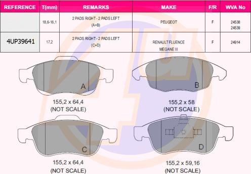 4U 4UP39641 - Kit pastiglie freno, Freno a disco autozon.pro