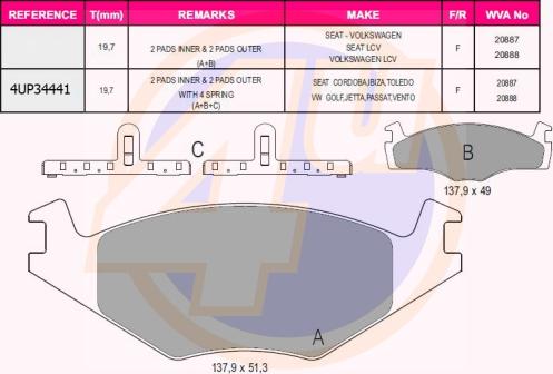 4U 4UP34441 - Kit pastiglie freno, Freno a disco autozon.pro