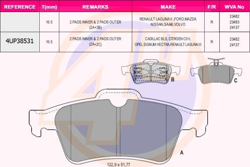 4U 4UP38531 - Kit pastiglie freno, Freno a disco autozon.pro