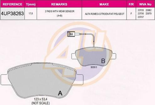 4U 4UP38263 - Kit pastiglie freno, Freno a disco autozon.pro