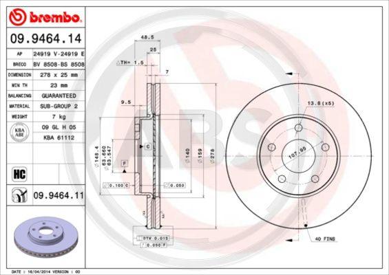 A.B.S. 09.9464.11 - Discofreno autozon.pro