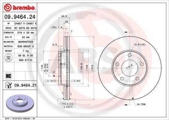 A.B.S. 09.9464.21 - Discofreno autozon.pro