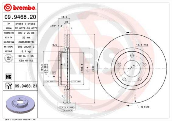 A.B.S. 09.9468.21 - Discofreno autozon.pro