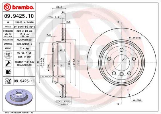 A.B.S. 09.9425.11 - Discofreno autozon.pro