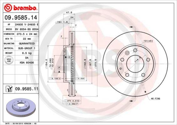 A.B.S. 09.9585.11 - Discofreno autozon.pro