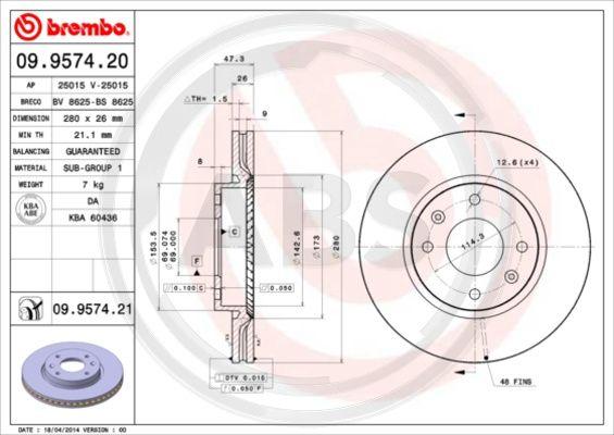 A.B.S. 09.9574.21 - Discofreno autozon.pro