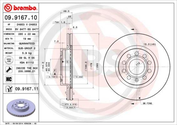 A.B.S. 09.9167.11 - Discofreno autozon.pro