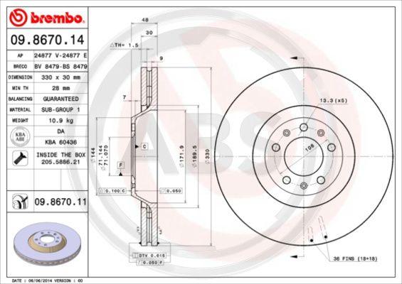 A.B.S. 09.8670.11 - Discofreno autozon.pro