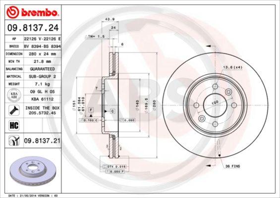 A.B.S. 09.8137.21 - Discofreno autozon.pro