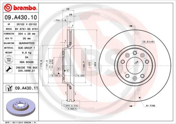 A.B.S. 09.A430.11 - Discofreno autozon.pro