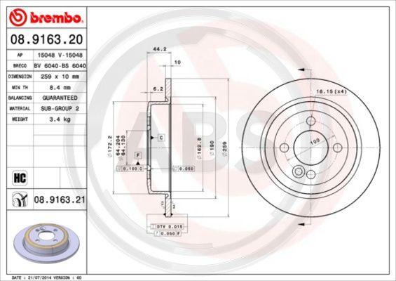 A.B.S. 08.9163.21 - Discofreno autozon.pro