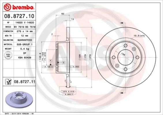 A.B.S. 08.8727.11 - Discofreno autozon.pro