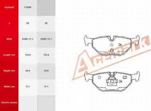 Acemark 112599 - Kit pastiglie freno, Freno a disco autozon.pro