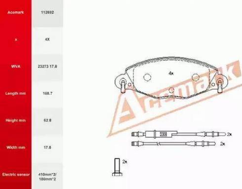 Acemark 112692 - Kit pastiglie freno, Freno a disco autozon.pro