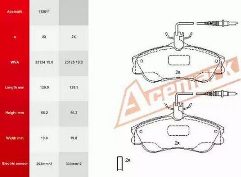 Acemark 112611 - Kit pastiglie freno, Freno a disco autozon.pro