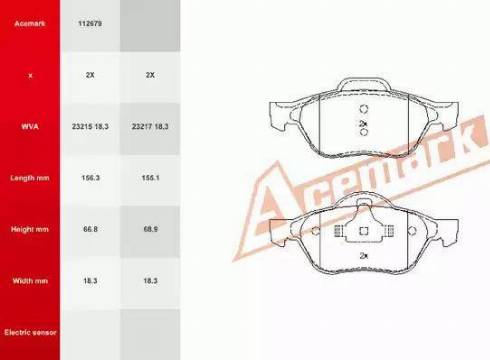 Acemark 112679 - Kit pastiglie freno, Freno a disco autozon.pro