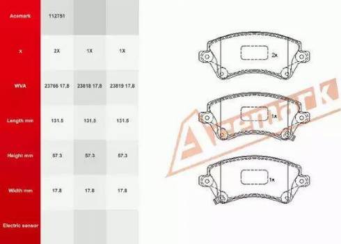 Acemark 112751 - Kit pastiglie freno, Freno a disco autozon.pro