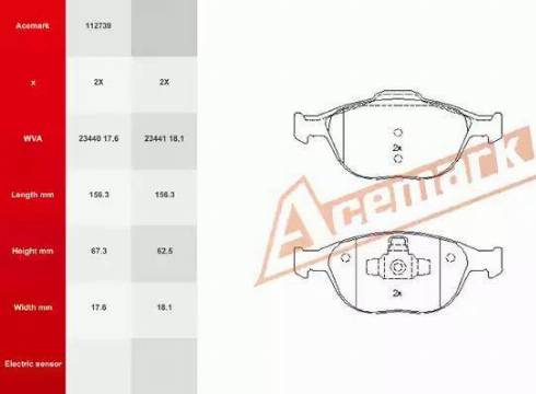 Acemark 112739 - Kit pastiglie freno, Freno a disco autozon.pro