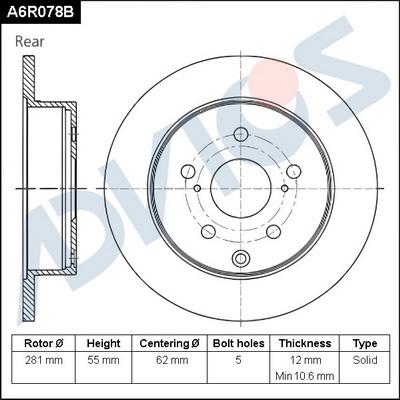 Advics A6R078B - Discofreno autozon.pro