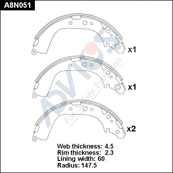 Advics A8N051 - Kit ganasce freno autozon.pro