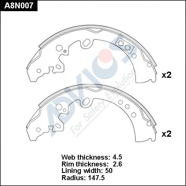 Advics A8N007 - Kit ganasce freno autozon.pro