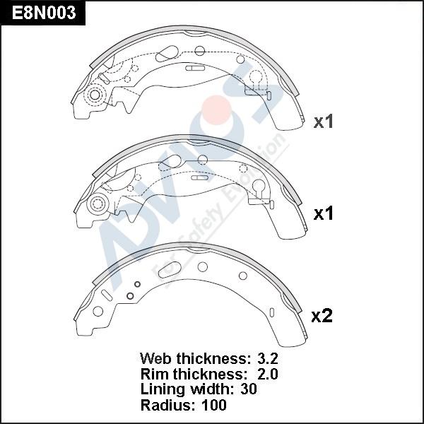 Advics E8N003 - Kit ganasce freno autozon.pro