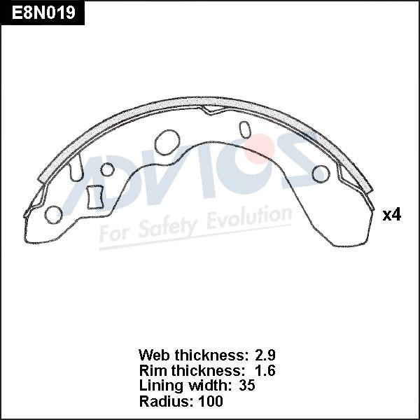 Advics E8N019 - Kit ganasce freno autozon.pro