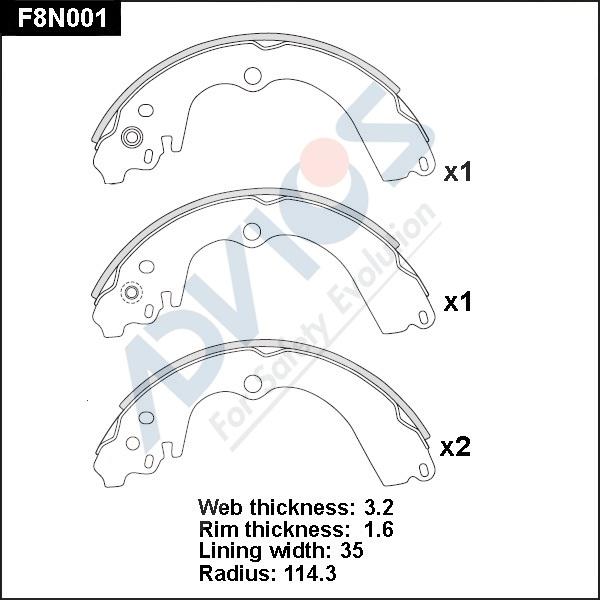 Advics F8N001 - Kit ganasce freno autozon.pro