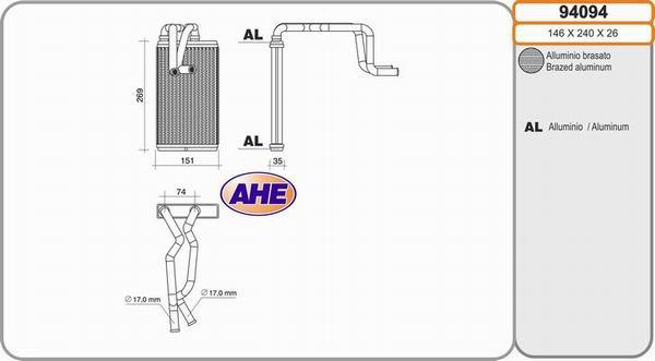 AHE 94094 - Scambiatore calore, Riscaldamento abitacolo autozon.pro