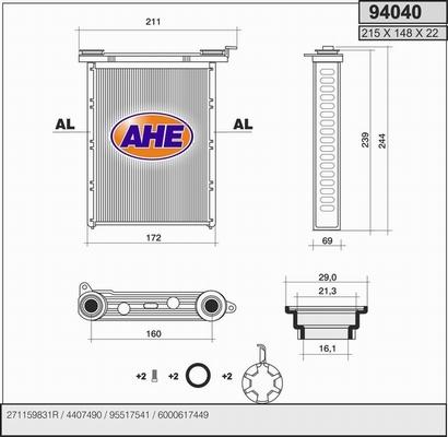 AHE 94040 - Scambiatore calore, Riscaldamento abitacolo autozon.pro