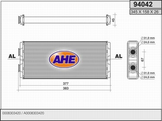 AHE 94042 - Scambiatore calore, Riscaldamento abitacolo autozon.pro