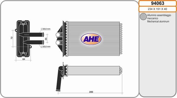 AHE 94063 - Scambiatore calore, Riscaldamento abitacolo autozon.pro