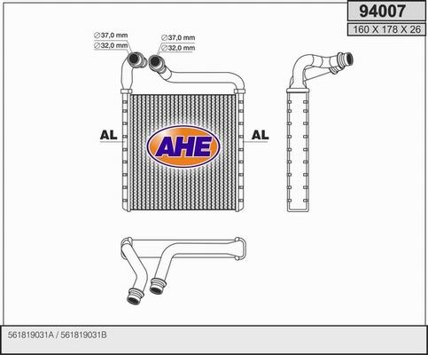 AHE 94007 - Scambiatore calore, Riscaldamento abitacolo autozon.pro