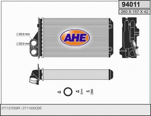 AHE 94011 - Scambiatore calore, Riscaldamento abitacolo autozon.pro